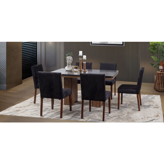 Comedor Rectangular De Mármol Alessia Negro 7 Piezas