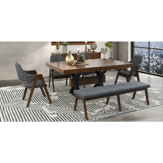 Comedor Estocolmo Con Sillas Y Banca Gris 6 Piezas