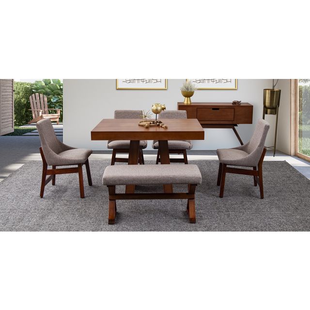 Comedor Odette Con Sillas Y Banca Beige 6 Piezas