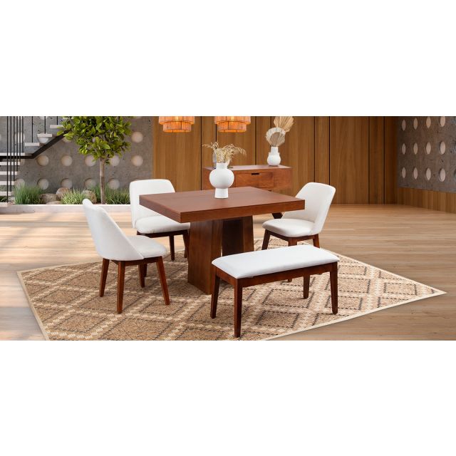 Comedor Odette PL Con Sillas Y Banca Olaf Arena 5 Pzs