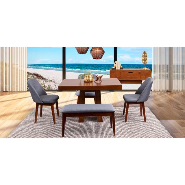 Comedor Odette PL Con Sillas Y Banca Olaf Gris 5 Pzs