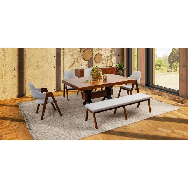 Comedor Estocolmo  Con Sillas y Banca Plata 6 Pzs
