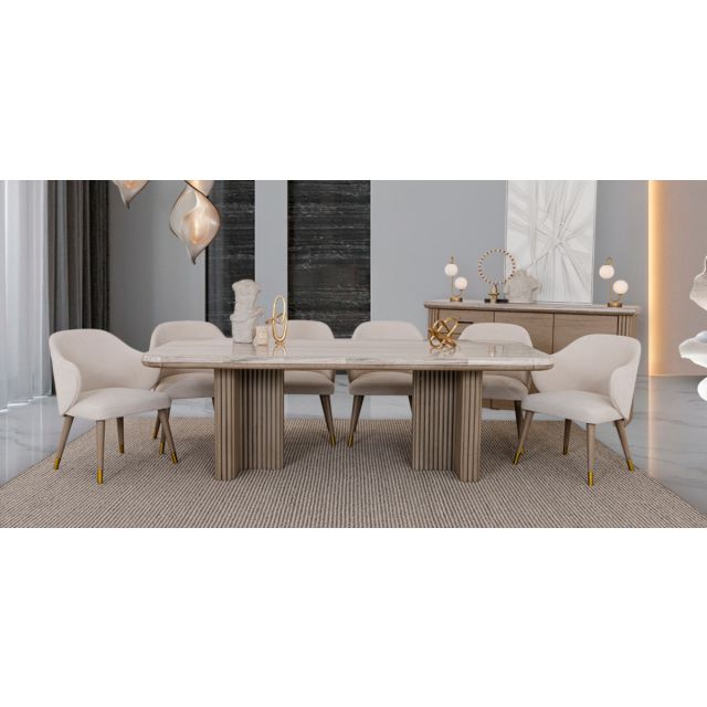 Comedor Rectangular De Mármol Tinnie CL Gris 7 Piezas