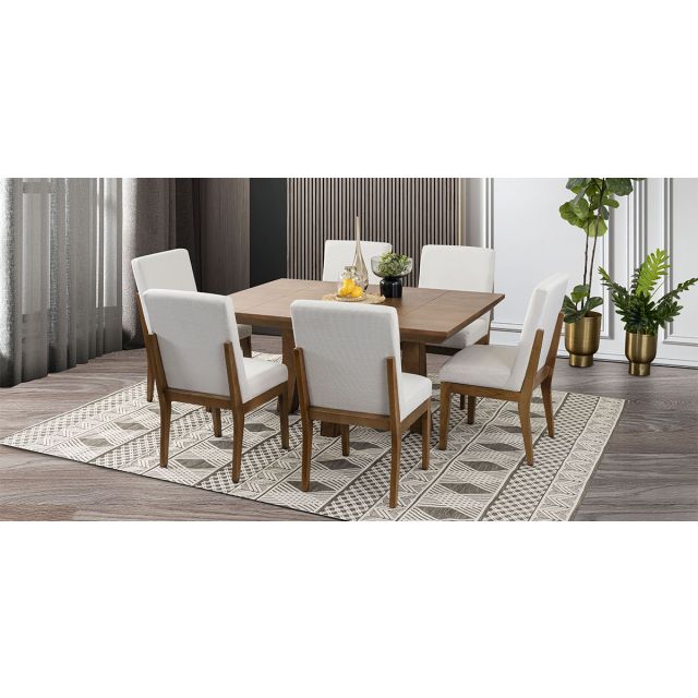 Comedor Rectangular 160 X 110 Cm Kansas Blanco 7 Piezas