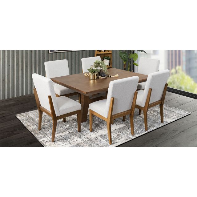 Comedor Rectangular 160 X 110 Cm Kansas Gris 7 Piezas