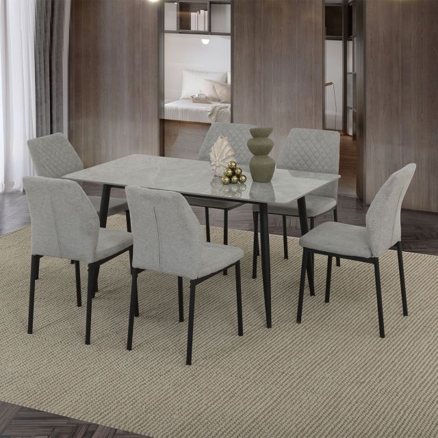 Comedor 140 X 80 Cm Arista Gris Claro 7 Piezas