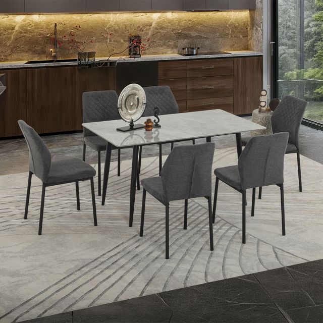 Comedor 140 X 80 Cm Arista Gris Oscuro 7 Piezas