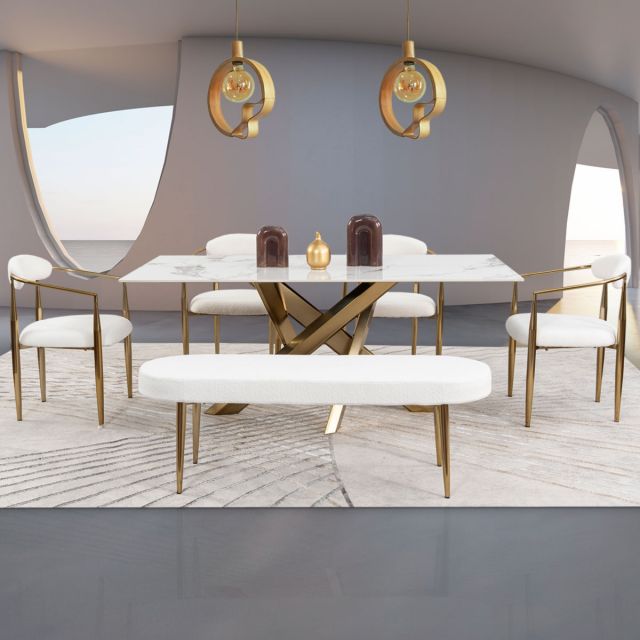 Comedor Rectangular Lusso Beige 6 Piezas