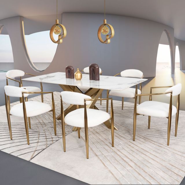 Comedor Rectangular Lusso Beige 7 Piezas