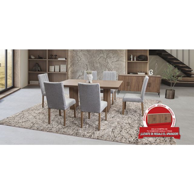 Comedor Rectangular Vanila Gris 7 Piezas