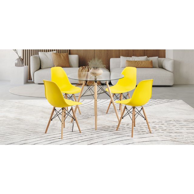 Comedor Redondo Atlas Con sillas Amarillo 5 Piezas