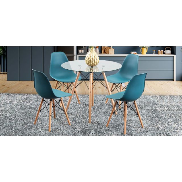 Comedor Redondo Atlas Con sillas Azul 5 Piezas