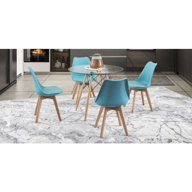 Comedor Redondo Atlas PL Con Sillas Arthus Azul 5 Piezas