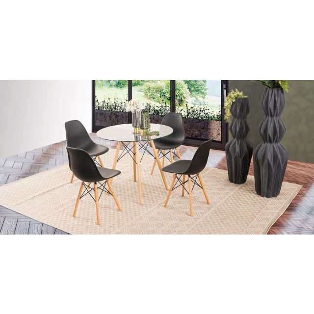Comedor Redondo Atlas Con sillas Negro 5 Piezas