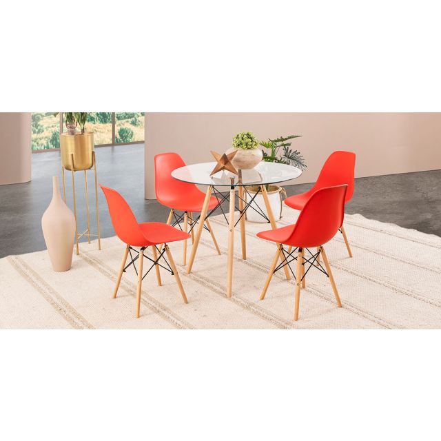 Comedor Redondo Atlas Con sillas Rojo 5 Piezas