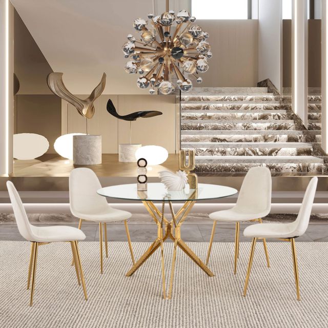 Comedor Redondo Trivor Dorado 5 Piezas