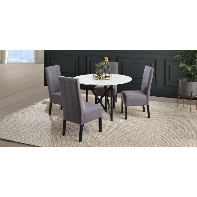 Comedor Redondo Nápoles Blanco Con Sillas Gris 5 Piezas