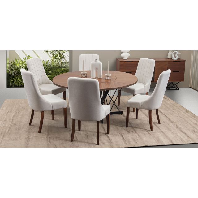 Comedor Redondo Piastri Beige 7 Piezas
