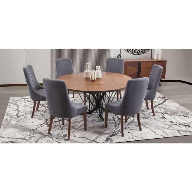 Comedor Redondo Piastri Gris 7 Piezas