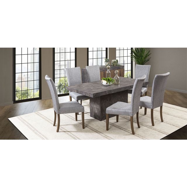 Comedor Rectangular Stone 180 Cm Con Sillas Mix Crudo Jaspe 7 Piezas