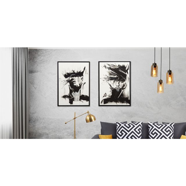 Juego De Cuadros Oleo Decorativos Face Black 2 Pzs