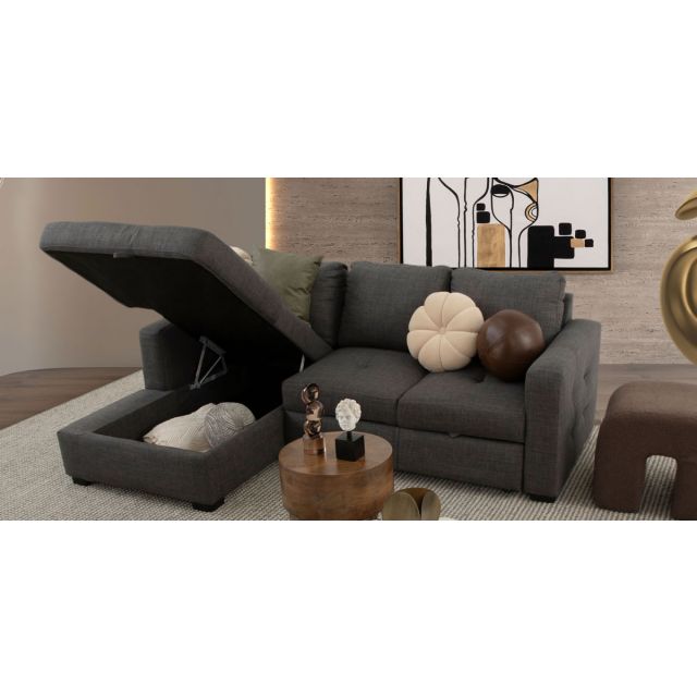 Sala Modular Izquierda Con Baúl Y Cama Alta Olivia Plus Gris
