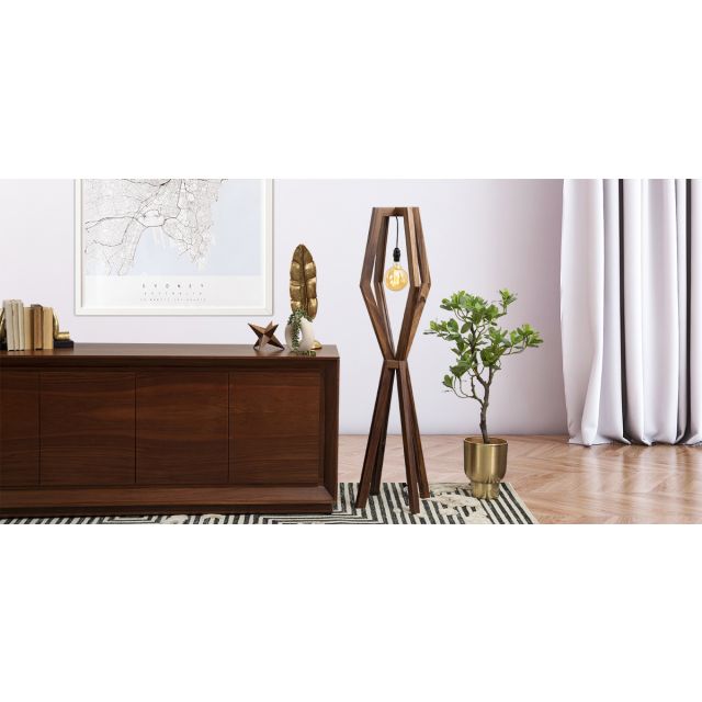 Lámpara De Piso Con Foco Decorativo Parota Globo Café
