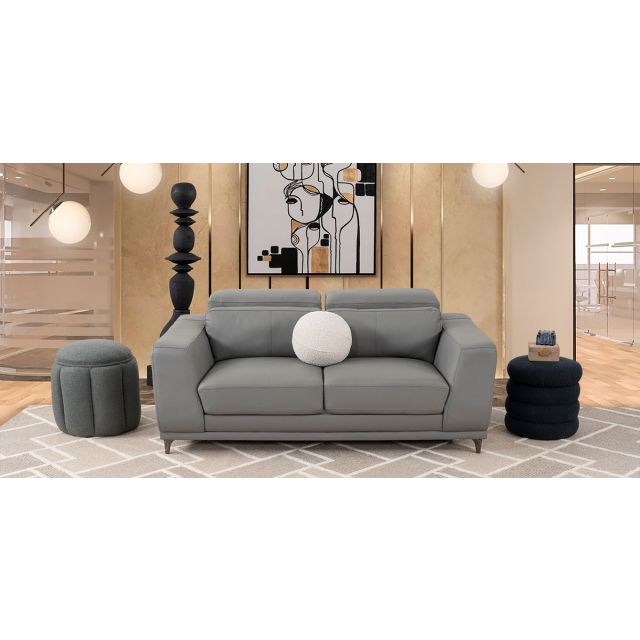 Sofá 2 Plazas Piel Lecce Gris