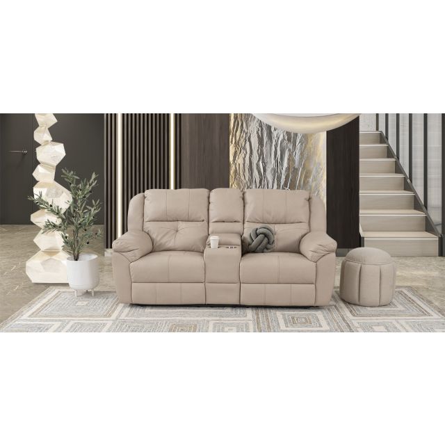 Sofá 2 Plazas Con Reclinables Eléctricos Y Consola Prescot Air Beige