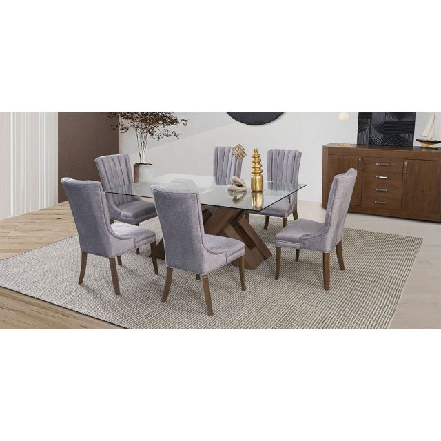 Comedor Rectangular 180 Cm Penthouse Plata 7 Piezas