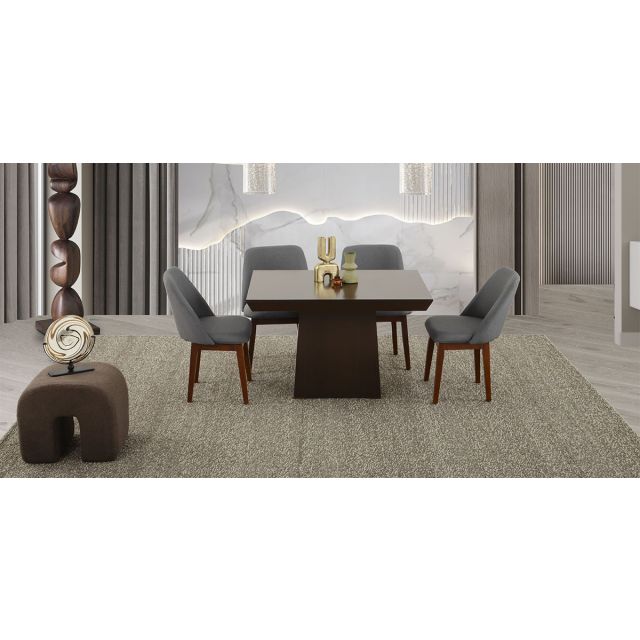 Comedor 120 Cm Montreal Con Sillas Olaf PL Gris 5 Piezas