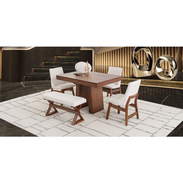 Comedor 120 Cm Odette Con Sillas Y Banca Odette Alamo 5 Piezas