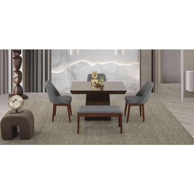 Comedor 120 Cm Montreal Con Sillas Y Banca Olaf PL Gris 5 Piezas