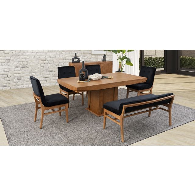 Comedor  Margot Con Sillas Y Banca Invictus Negro 6 Piezas