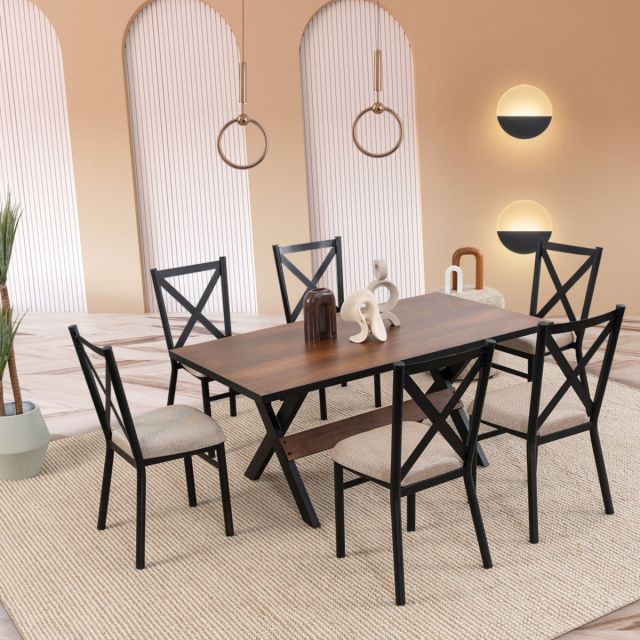 Comedor Rectangular Romeo Negro/Parota 7 Piezas