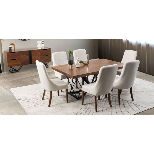 Comedor Rectangular 180 Cm Piastri Beige 7 Piezas