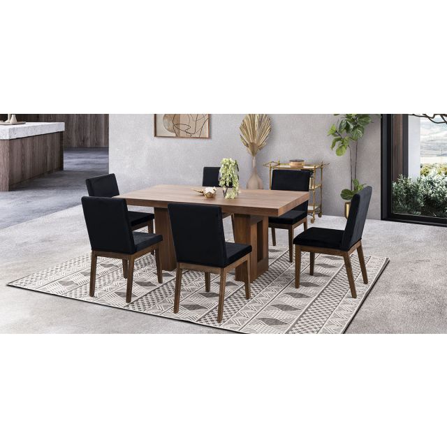 Comedor Rectangular Marbella Con Sillas Birmania Negro 7 Pzs