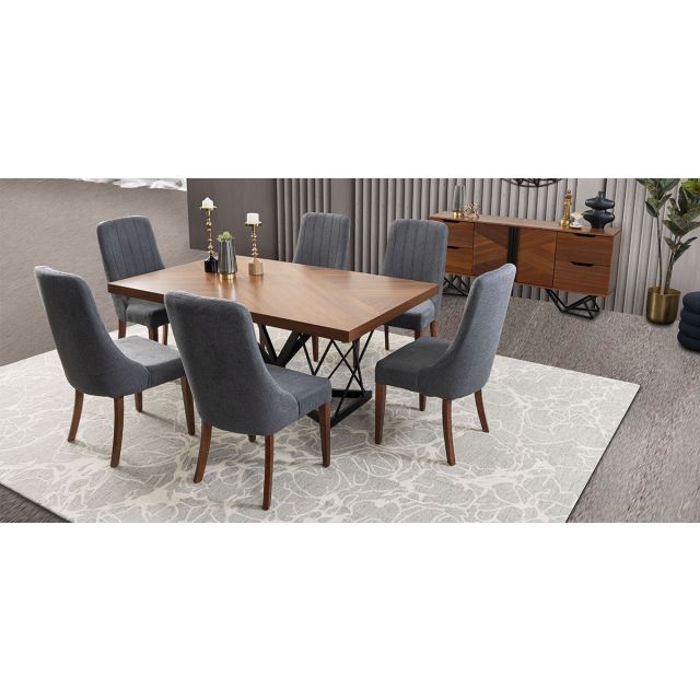 Comedor Rectangular 180 Cm Piastri Gris 7 Piezas