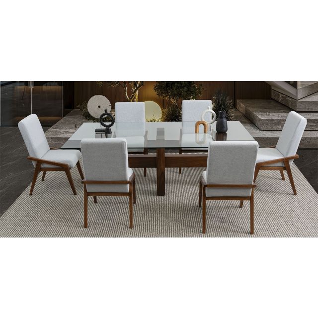 Comedor Rectangular De Cristal Praga Con Sillas Praga Mix Gris 7 Piezas