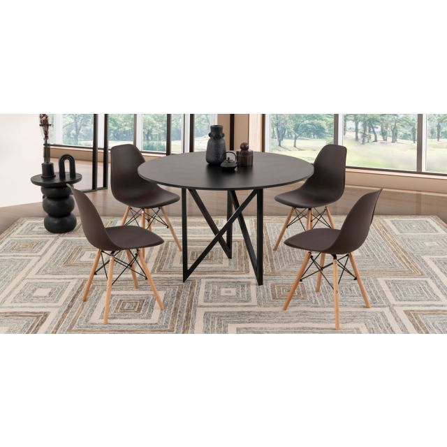 Comedor Redondo Nápoles Negro Con Sillas Atlas Café 5 Piezas