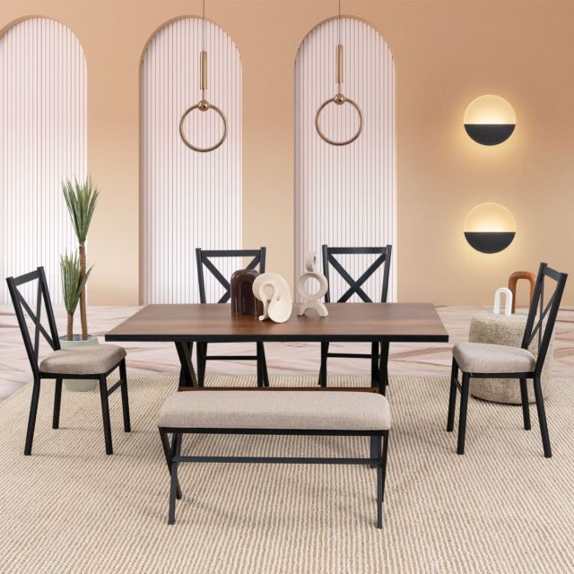 Comedor Rectangular Romeo Negro/Parota 6 Piezas