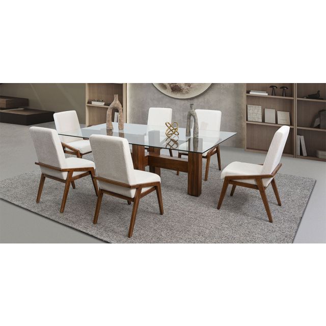 Comedor Rectangular De Cristal Praga Con Sillas Praga Mix Beige 7 Piezas