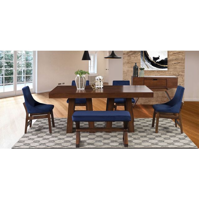 Comedor Odette Con Sillas y Banca Azul Marino Verona