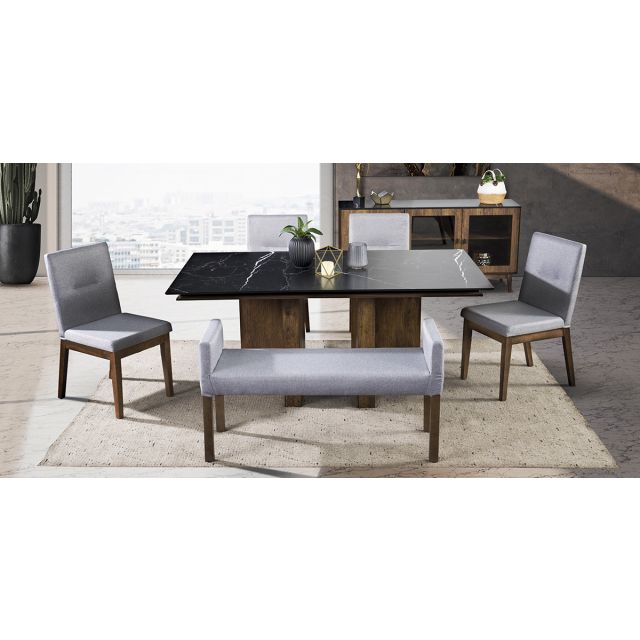 Comedor Birmania Con Sillas Y Banca Gris