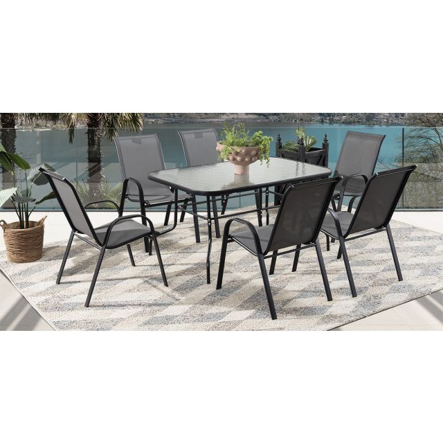 Comedor De Jardín Rectangular Perula Gris 7 Piezas