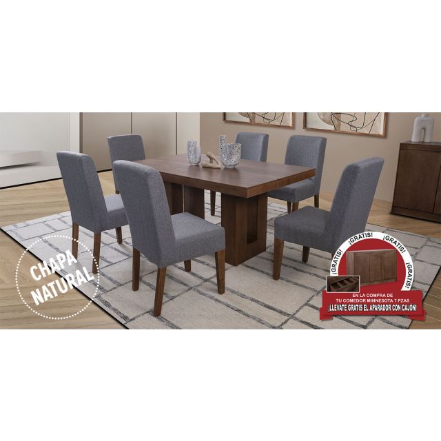 Comedor Rectangular Minnesota Gris 7 Piezas 