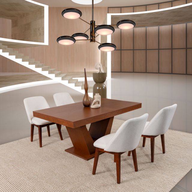 Comedor Volta Nogal Con Sillas Olaf Beige 5 Piezas