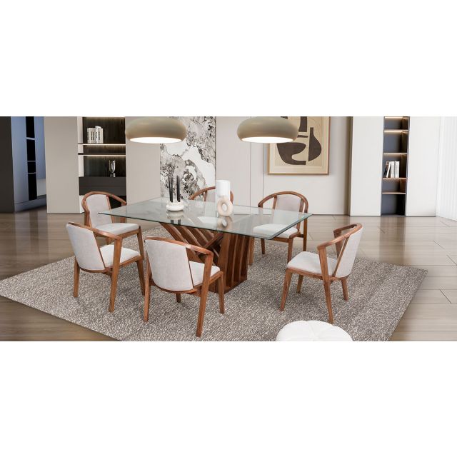 Comedor Rectangular De Cristal Andra Beige 7 Piezas