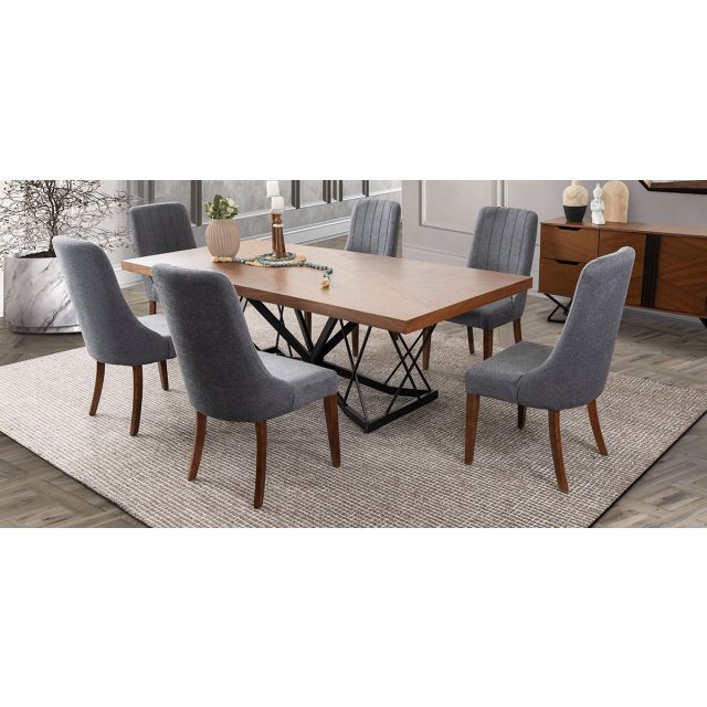 Comedor Rectangular 240 Cm Piastri Gris 7 Piezas