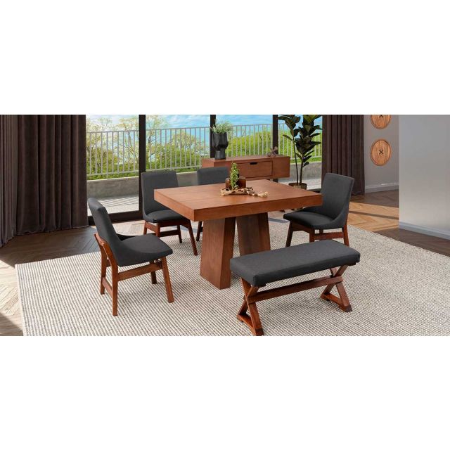 Comedor Odette Con Sillas Y Banca Gris 6 Piezas